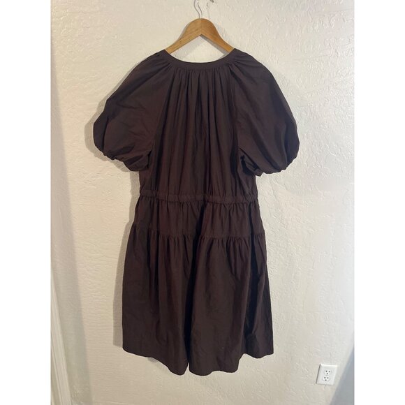 NWT Free Assembly Cotton Plus Size Brown Puffy Sleeved Tiered Midi Dress - Picture 11 of 14